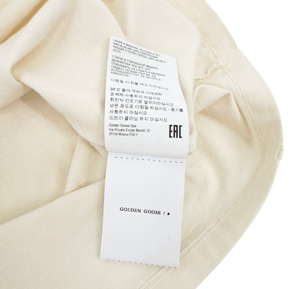 GOLDEN GOOSE Aged White Cotton Tee with Print & Embroidery M - Picture 7 of 10